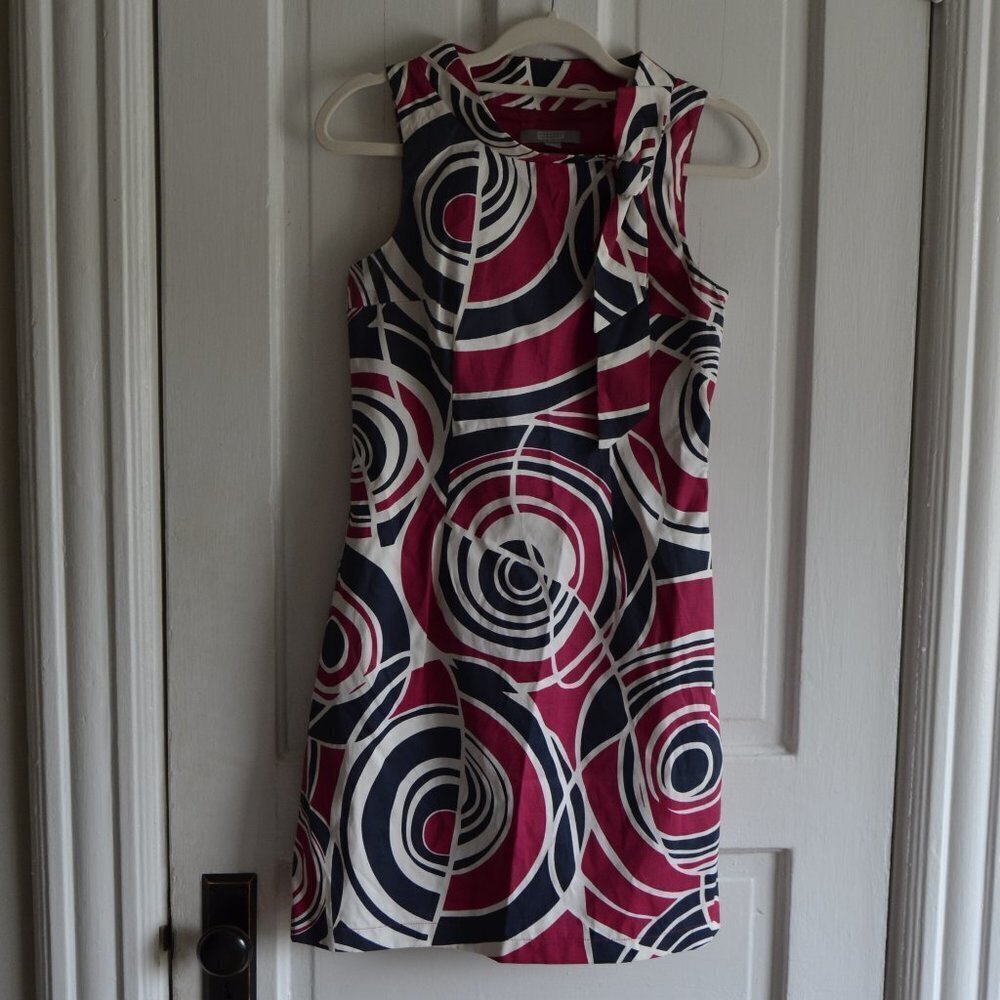Vintage Merona Mod 60's Print Halter Neck Bow Bodycon Cocktail Mini Dress Size 2